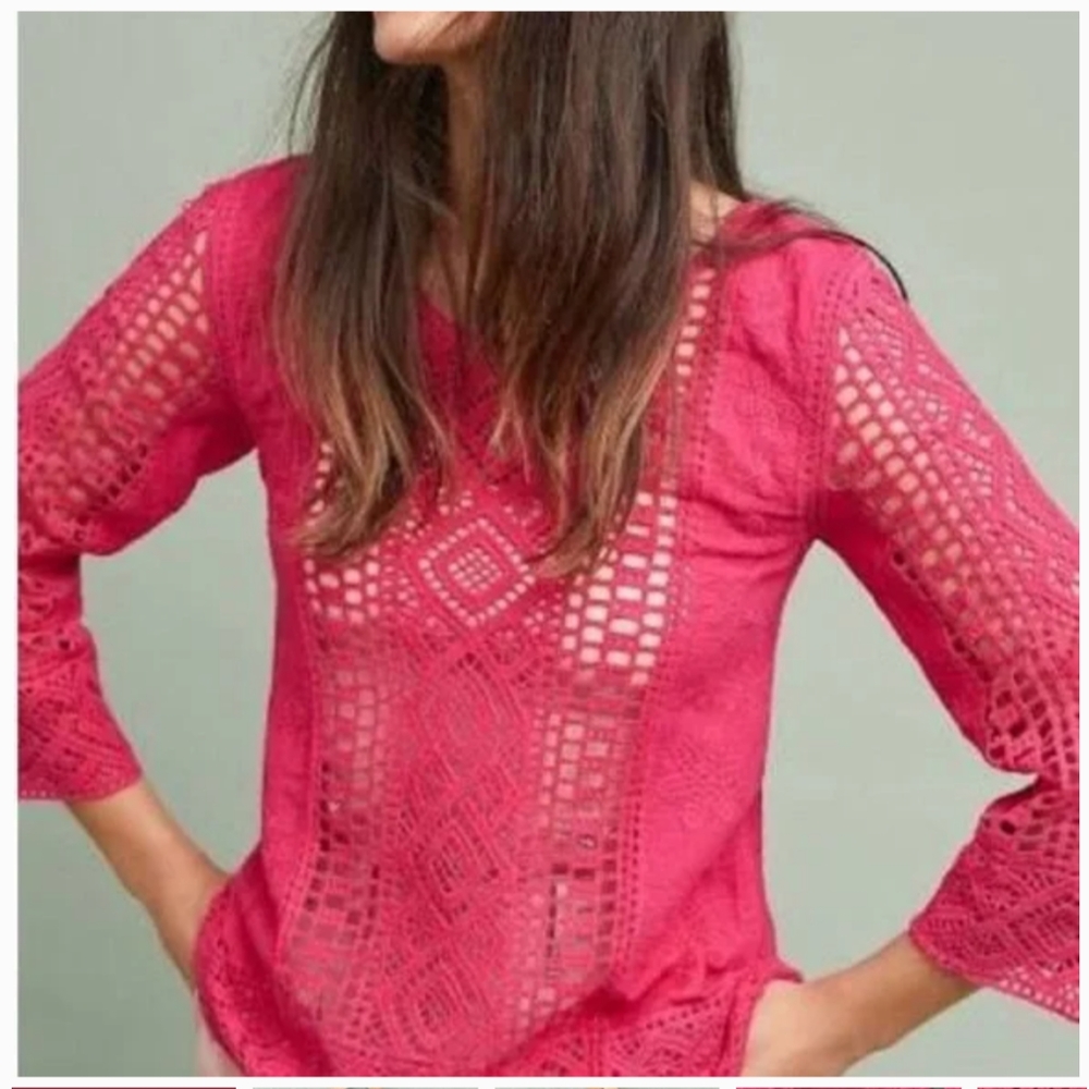 Anthropologie Shavonne pink crochet top by Blue Tassel S $88